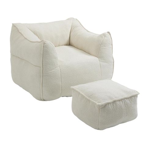 PRICES MAY VARY. SUPER COMFORTABLE: Our fabric is made of boucle, which is soft and comfortable, skin friendly, wear-resistant and breathable. You can imagine how comfortable it is to be nestled in the sofa. HIGH DENSITY FOAM FILLING: This living room chair is filled entirely with high quality, high density, high resilience memory foam. The sofa gives your back and hips reliable support, offering a comfortable sitting experience. Overstuffed chairs are extremely durable and retain their shape ov Pouf Seating, High Back Accent Chairs, Bean Bag Ottoman, Accent Chair With Ottoman, Big Comfy Chair, Hangout Room, Overstuffed Chairs, Bean Bag Sofa, Chair With Ottoman