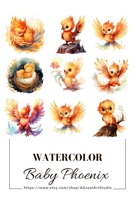 Cute Phoenix Drawing, Phoenix Illustrations, Cute Pheonix Drawings, Watercolor Phoenix Painting, Phoenix Watercolor Tattoo, Phonex Tattoo Drawings, Fenix Bird, Pheonix Tattoo From Harry Potter, Harry Potter Phoniex Tattoo