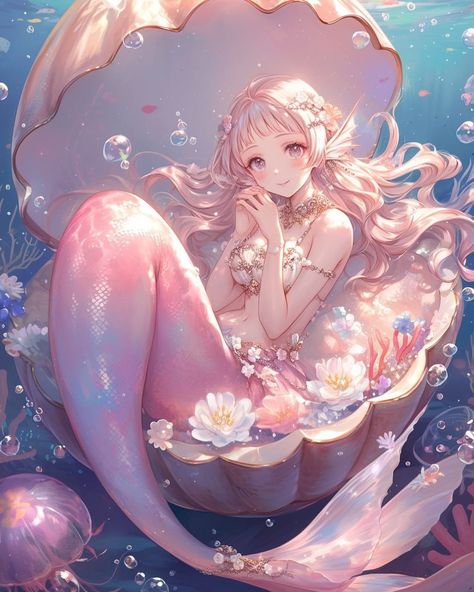 Cute Mermaid Aesthetic, Anime Mermaids, Princess Mermaid, Bubble Fairy, Mermaid Design Character, Anime Mermaid Art, Mermaid Pfp Aesthetic, Mermaid Sisters, Japanese Mermaid