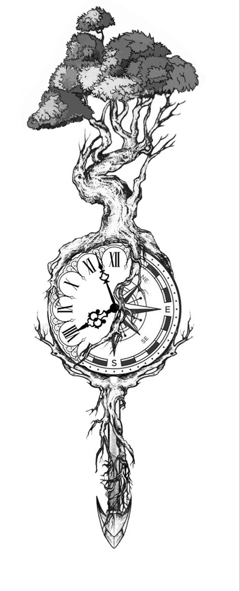 Calf Tattoo Drawing, Life Clock Tattoo, Men Tattoo Half Sleeve, Tree Of Life Clock Tattoo, Clock And Tree Tattoo Design, Tree With Clock Tattoo, Tree Of Life Tattoo Design Spiritual, Tree Of Life With Clock Tattoo, Man Family Tattoo Ideas