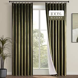 Topfinel Olive Green Velvet Blackout Curtains 84 Inches Long, 100% Blackout Pinch Pleated Dark Green Boho Thermal Insulated Back Tab Curtains for Living Room Bedroom, Retro Drapes with Hooks Rings Brown Velvet Curtains, Brown Curtains, Decorative Curtains, Decor Curtains, Curtains For Bedroom, Insulated Curtains, Drape Panel, Rod Pocket Curtain Panels, Soft Classic