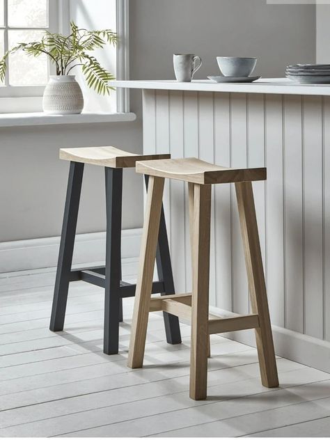 Isu Bar Stool, Painted New Isu Curved Oak Top Clockhouse Kitchen Dining Bar Stool - Etsy Canada Anthracite Kitchen, Modern Kitchen Stools, Modern Scandinavian Kitchen, Painted Bar Stools, Table Stools, Oak Bar Stools, Scandinavian Furniture Design, Seating Furniture, Wooden Bar Stools