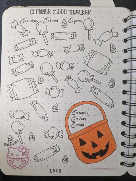 Mood Tracker Aesthetic, Easy Bujo Cover Page, Mood Calendar Ideas, Journal Halloween Ideas, Journal Ideas Halloween, Journal Ideas Mood Tracker, Pumpkin Mood Tracker, Journaling October, October Journal Page