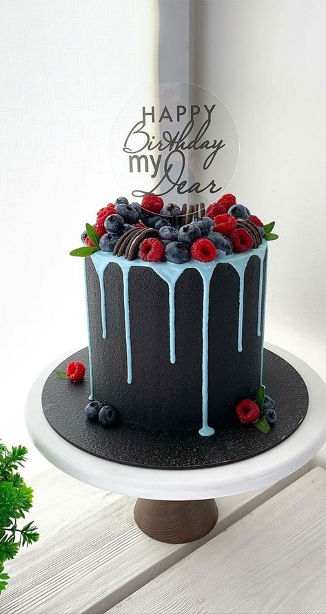 Black And Blue Cake Ideas Birthdays, Black And Blue Cake For Men, Black And Blue Birthday Cake, Black And Blue Birthday Decorations, Blue And Black Birthday Cake For Men, Blue Black And Silver Birthday Cake, Cake Designs Black, Blue And Black Cake, Blue Birthday Cake For Men