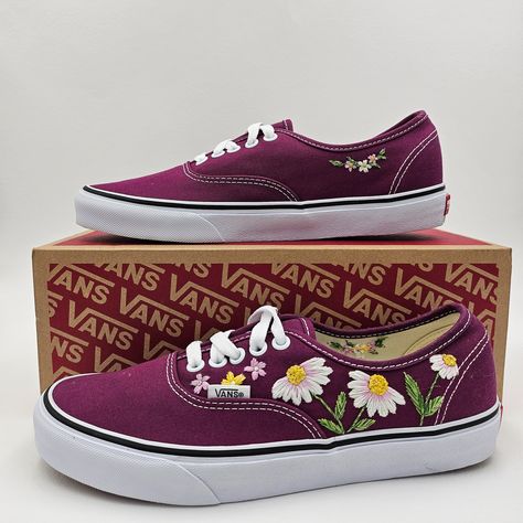 These hand embroidered vans are now for sale in our Etsy store as a customised order, or if you want to have a go yourself we also sell as a PDF pattern or a DIY Kit! #embroidery #embroideredshoes #pdfembroiderypattern #embroiderydesign #embroiderykit Embroidered Vans, Embroidered Shoes, Diy Kit, Embroidery Kits, Diy Kits, Pdf Pattern, Embroidery Patterns, Hand Embroidered, Etsy Store