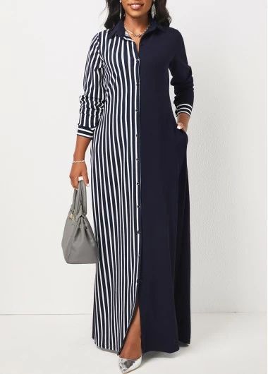 Two Color Dress Ideas, Long Shirt Dresses For Women, Chiffon Dress Casual Classy Plus Size, Stripe Dresses For Women, Xxl Size Dresses Style, Maxi Dress Designs Ideas, Maxi Black Dress Outfit, Maxi Shirt Dress Outfit, Plus Size Maxi Dress Outfit