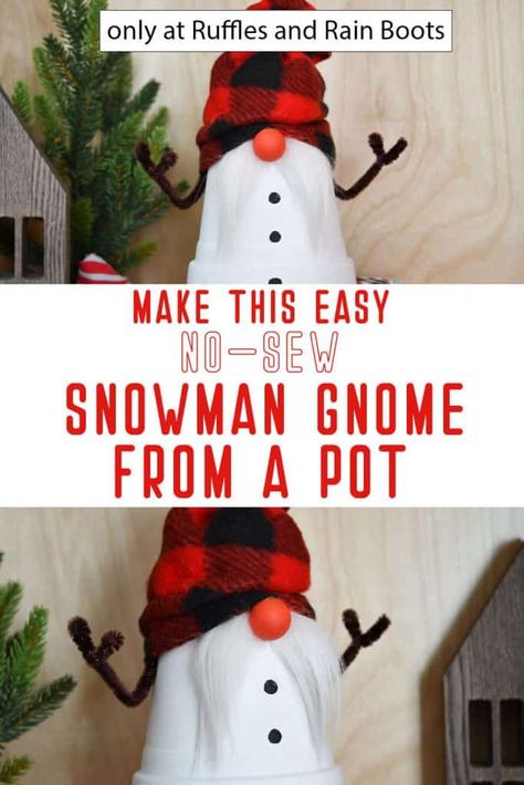 Snowman Flower Pot Craft, Snowman Gnomes Diy How To Make, Clay Pot Christmas Ideas, No Sew Gnome Pattern, Clay Pot Gnomes Diy How To Make, Gnome Clay Pots, Clay Pot Gnomes Diy, Clay Gnomes Diy How To Make, Easy Gnomes Crafts