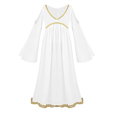 Freebily Kids Girls Greek Goddess Costume Halloween Aphrodite Athene Dress Up Long Sleeve Party Dress White 8-10 Best Halloween Costumes & Dresses USA Greek Goddess Costume Kids, Girls Greek Goddess Costume, Greek Goddess Costume Halloween, Athena Costume, Greek Costume, Grecian Dress, Halloween Party Dress, Greek Goddess Costume, Goddess Costume