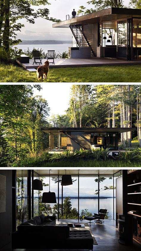 Case Inlet Retreat by MW Works in Lakebay, Washington Slope House, Glass Cabin, Retreat House, Casa Container, Beach House Design, Forest House, House Architecture Design, Types Of Houses, Glass House