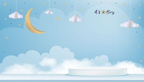 Christening Background For Boy, Stars Template, Baby Boy Background, Happy Background, Tarpaulin Design, Fantasy Space, Baby Shower Greeting Cards, Birthday Background Design, Baby Blue Background