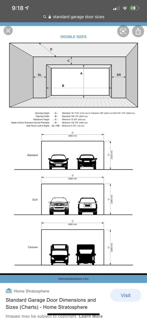 Double Garage Door Size, Garage Dimensions Floor Plans, 2 Door Garage Ideas, Double Garage Door Ideas, Garage Appliances, Garage Sizes, Garage Door Dimensions, Car Garage Design, Small Garage Door