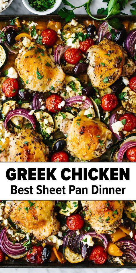 Greek Sheet Pan Chicken, Greek Sheet Pan, Healthy Desayunos, Chicken Best, Mediterranean Recipes Healthy, Mediterranean Diet Recipes Dinners, Easy Mediterranean Diet Recipes, Sheet Pan Chicken, Sheet Pan Dinners Recipes