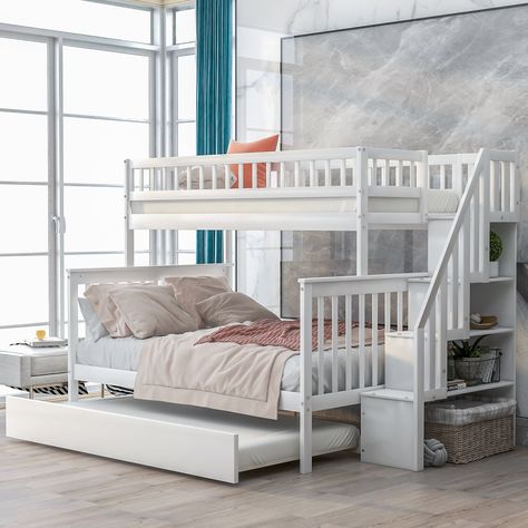 Stairway Bunk Beds, Bunk Bed Mattress, Solid Wood Bunk Beds, Trundle Mattress, Low Bunk Beds, Twin Over Full Bunk Bed, Staircase Storage, Wood Bunk Beds, Bunk Beds With Stairs