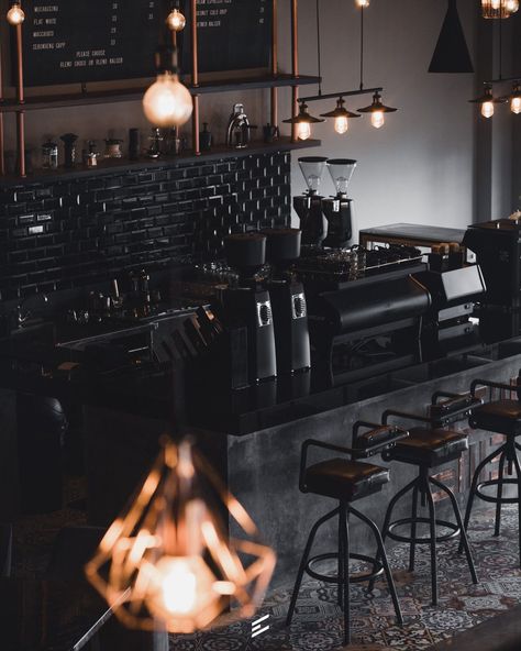 Goth Cafe Interior, Dark Cafe Design, Dark Cafe Interior, Gothic Coffee Shop, Black Cafe Aesthetic, Black Cafe Interior, Dark Coffee Shop Aesthetic, Dark Coffee Shop, Black Coffee Shop