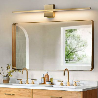 This LED bathroom vanity light features a straight-line design with simple styling, which can bring sufficient brightness to any space while saving space and adding stylish design. This LED bath bar is well made, its aluminum body dissipates heat well, with a fully sealed lampshade can be very good waterproof, anti-fog, and anti-corrosion. In addition, this bathroom wall sconce has built-in high-quality LED chips for energy-efficient lighting and worry-free service life. This wall lamp is not on Black Vanity Mirror And Lights, Curved Mirror Bathroom Vanity, Lights On Bathroom Mirror, Double Sink Vanity Mirror And Lights, Wall Mounted Lights Bathroom, Bathroom Vanity Lighting Over Mirror Led, Light Fixtures Above Bathroom Mirror, Lighting Above Vanity Mirror, Matte Brass Bathroom Fixtures