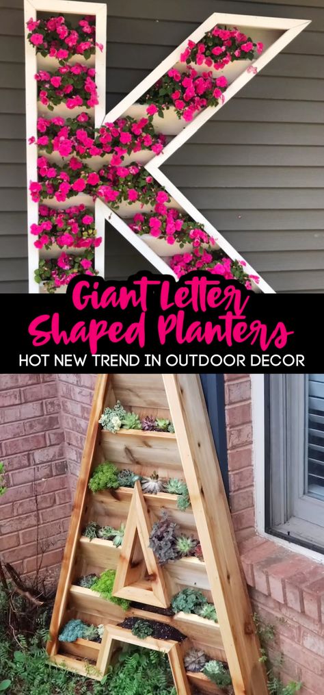 These are the coolest! Letter Planter, Giant Letters, Wooden Initials, Video Garden, Letter Decoration, Wooden Planters, Looking For Something, Outdoor Wood, Wood Letters