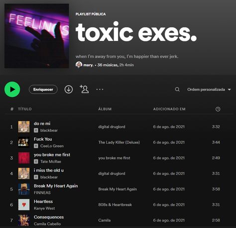 Heart Break Songs Playlist, Spotify Playlist Aesthetic, Toxic Song, Playlist Aesthetic, Breakup Playlist, Toxic Love, Do Re Mi, Spotify Playlists, Song Playlist