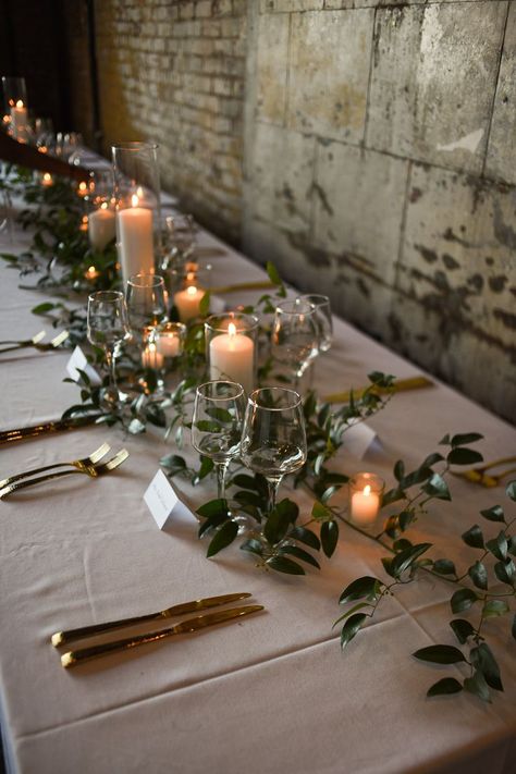 Rectangle Table Centerpieces, Long Table Decor, Long Table Wedding, Engagement Dinner, Greenery Centerpiece, Head Table Wedding, Dinner Party Decorations, Earthy Wedding, Green Themed Wedding