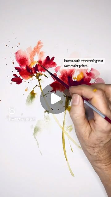 Pamela Harnois on Instagram: "How to avoid a common watercolor mistake… are you overworking your painting?  Read below⬇️  ✨Watercolor has a unique way of blending and mixing on the paper, but it’s important not to overwork the paint.   ✨When you keep adding more layers of paint or trying to blend colors too much, it can create a muddy or dull effect.  ✨To avoid overworking the paint, work quickly and confidently. I always work fast for this reason. It keeps me from touching the paper too much.   ✨Plan out your painting beforehand and use deliberate strokes to apply the paint.   Grab your paints and join us for March Color Madness Landscape Watercolor Workshop. Happening March 9+16 from 1-3pm. Link on bio.   #creative #watercolorpainting #watercolorpaper #watercolorartwork #watercolorblog # Pamela Harnois Watercolor, Watercolor Videos Tutorial, Loose Watercolor Landscape, Diy Large Wall Art, March Colors, Watercolor Videos, Loose Watercolor Paintings, Gestural Abstraction, Watercolor Blog