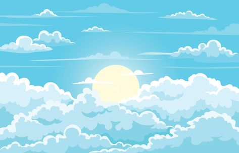 Cartoon Sky Background, Sky Landscape Background, Sky Clipart, Sky Cartoon, Blue Cloudy Sky, Cuphead Art, Pastel Blue Background, Zen Colors, Illustration Work