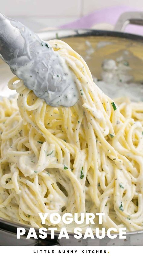 Yogurt Pasta Sauce, Pasta Al Cilantro, Recipe Using Plain Yogurt, Greek Yogurt Pasta Sauce, Pasta With Yogurt, Yogurt Pasta, Greek Yogurt Pasta, Cold Pasta Dishes, Garlic Pasta Sauce