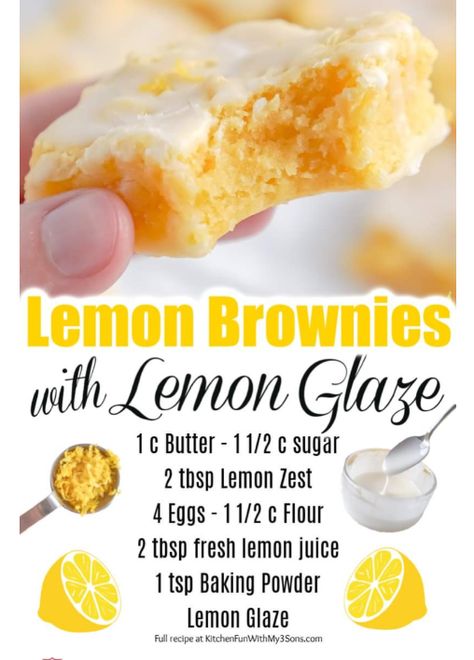 Cake Mix Brownies, Lemon Brownies, Lemon Dessert Recipes, Brownie Ingredients, Lemon Glaze, Kitchen Fun, Favorite Dessert, Lemon Desserts, Mile High