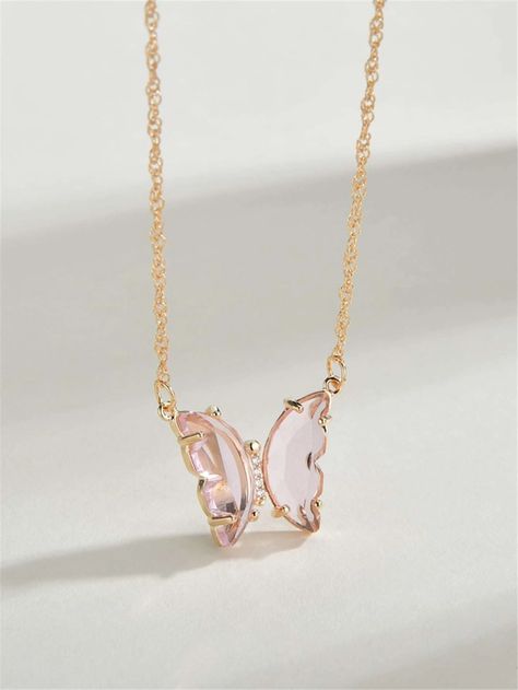 Butterfly Charm Necklace | SHEIN USA Cute Butterfly Necklace, Necklaces Shein, Cute Necklaces Butterfly, Butterfly Accessories, Shein Jewelry, Butterfly Necklace Aesthetic, Trendy Pink Butterfly Necklace Gift, Trendy Pink Jewelry With Butterfly Charm, Cute Pink Necklaces With Butterfly Charm