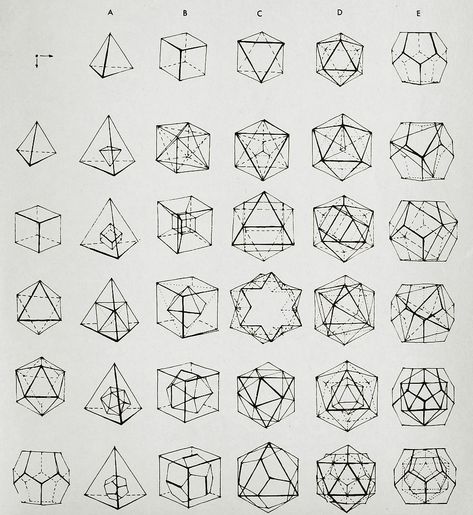 Holy Crap. These are crystal forms from Mineralogy... dodecahedrons, octohedrons, tetrahedrons... these are SO complicated! Platonic Solid, Geometry Art, Design Graphique, Geometric Designs, Geometric Art, Sacred Geometry, 그림 그리기, Geometric Design, Geometric Tattoo