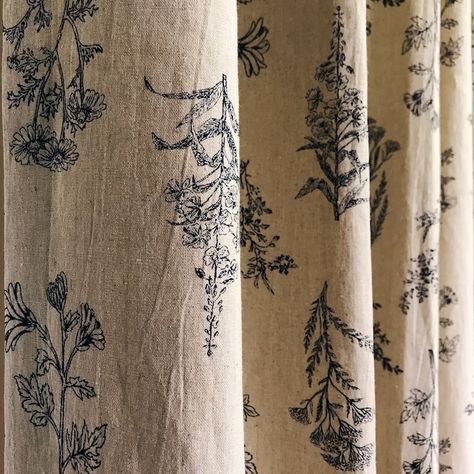 Modern Vintage Navy Blue Botanical Washed Linen Cotton Curtain Oatmeal Natural Beige Background Panel 53 Width Various Lengths Custom Drapes - Etsy Cottage Curtains, Measuring Curtains, Nursery Curtains, Country Curtains, Curtains Living, Custom Drapes, Floral Curtains, Cotton Curtains, Drapery Panels