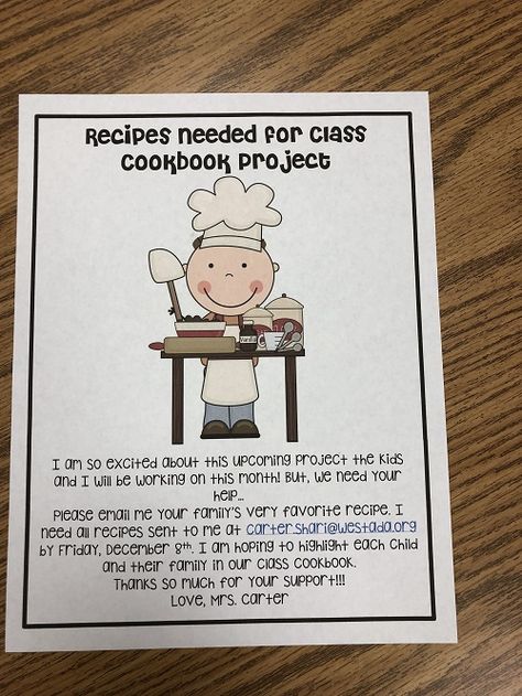 Classroom Cookbook Project, Classroom Recipe Book, Class Cookbook Project, Classroom Cookbook, Clever Classroom Ideas, Classroom Cooking, Star Room, Preschool Family, Family Favorite Recipes