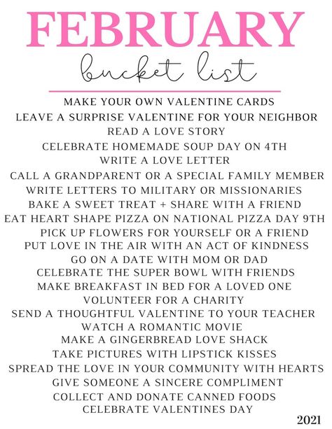 Valentine’s Day Celebration Ideas, February Things To Do, Valentines Day Traditions, February Bucket List, Be My Valentine Ideas, Valentines Day Week, Things To Do In February, February Vibes, Monthly Celebration