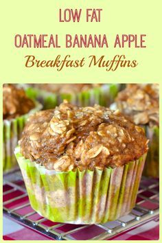 Apple Breakfast Muffins, Low Fat Muffins, Apple Banana Muffins, Banana Oatmeal Muffins, Oatmeal Banana, Apple Breakfast, Low Fat Low Carb, Healthy Breakfast Muffins, Best Diet Foods