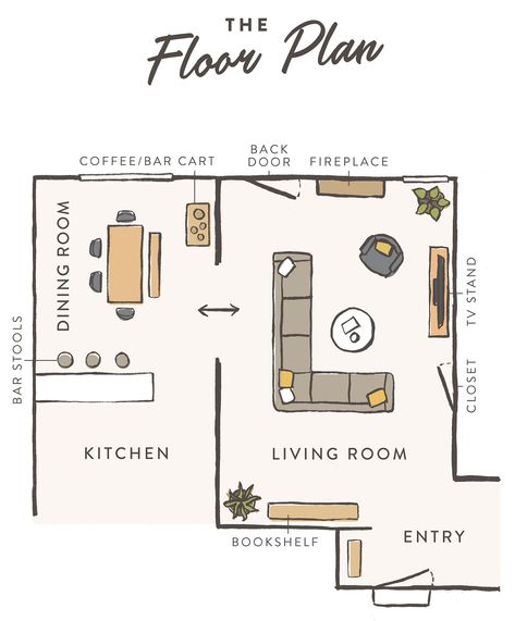 Living & dining room makeover plans— Working with @homedepot #HomeDepotPartner Kitchen Dining Room Combo Floor Plans, Long Living Room Floor Plan, Spacious Dining Room, Rectangle Kitchen Dining Room Layout, Closed Off Dining Room Ideas, Living Room Attached To Dining Room, Dining Room Floor Plan Layout, Dining Room Layout Ideas Floor Plans, Kitchen And Office Combo Ideas