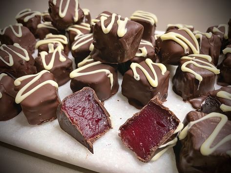 Dark Chocolate Covered Turkish Delights Turkish Delights, Rose Flavored, Chocolate Buttons, Pink Food Coloring, Cooking Thermometer, Melting White Chocolate, Vanilla Paste, Turkish Delight, Cream Of Tartar