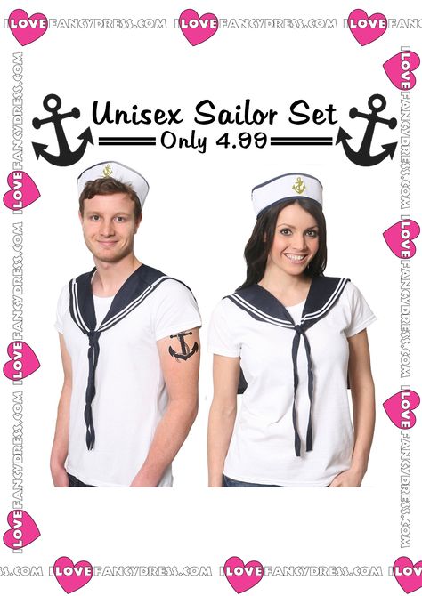 Ahoy! This Unisex Sailor Fancy Dress Set is perfect for a Nautical Themed Party! The embroidered Gold Anchor on the hat will definitely catch the eye of the other party goers! Sailor Fancy Dress, Couples Fancy Dress, Sailor Party, Nautical Scarf, Ladies Fancy Dress, Navy Blue Scarf, Nautical Themed Party, Womens Fancy Dress, Navy Outfit