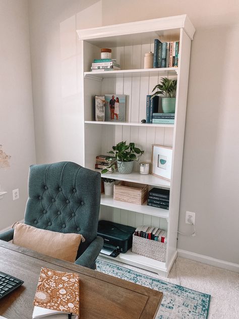 Styling My New Ikea Bookshelf! Ikea Bookshelf White, Ikea Liatorp Bookcase Styling, Ikea Bookshelf, Bookshelf Inspo, Old Record Player, Ikea Bookshelves, Bookcase Styling, Faux Shiplap, Bookshelf Styling