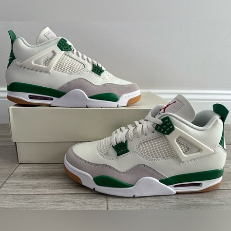 Selling: Men's Nike Sb X Air Jordan 4 Retro Sp 'Pine Green' Sail / Pine Green / Neutral Grey / White Size 12 Shoes New W/ Box Style #: Dr5415-103 Shoes Are 100% Authentic And Brand New With Box Included. Retail: $225.00+ Tax $760.00 Buy It Now Pine Green 4s, Jordan 4 Pine Green, Fire Shoes, Bunny Shoes, Couple Fits, Trendy Shoes Sneakers, Jordan Shoes Girls, Jordan 4s, Jordan Shoes Retro