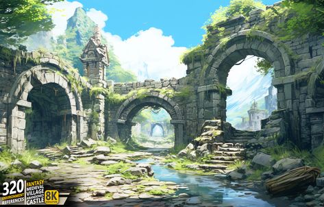 Stone Ruins Concept Art, Castle Ruins Art, Fantasy Journal, Jungle Temple, Solar Punk, Mc Builds, Castle Designs, Castle Ruins, Design Art