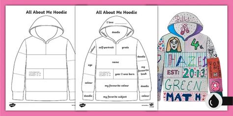 All About Me Hoodie, About Me Preschool Activities, All About Me Preschool Activities, Doodle Name, Hoodie Template, October Lessons, Hoodie Art, Pumpkin Life Cycle, Back To School Activity