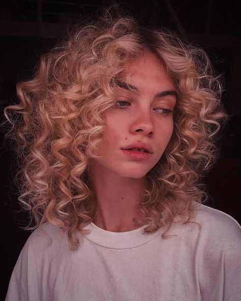 Blonde Curly Shoulder Length Hair, Short Blonde Curls Naturally Curly, Blond Natural Curly Hair, Blonde 2c Curly Hair, Curly Blond Hairstyles, Blonde Tips Curly Hair, Curly Shoulder Length Hair Cuts, Permed Hairstyles Shoulder Length, Perm Blonde Hair