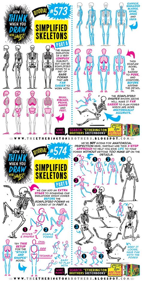 Skeleton Pose Reference, Skeleton Tutorial Drawing, How To Draw Skeletons, Skeleton Poses Reference, How To Draw A Skeleton, Simplified Skeleton, Skeleton Drawing Reference, Skeleton Character Design, Draw Shoulders