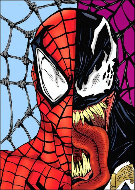 Spider-Man / Venom - Darkartistdomain and me by pascal-verhoef on DeviantArt Venom Face, Spiderman Painting, Venom Spiderman, Spiderman Venom, Spiderman Face, Venom Art, Drawing Superheroes, Spiderman Drawing, Spiderman Art Sketch