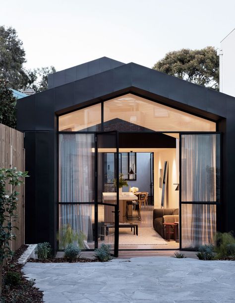 Victorian Worker's Cottage Renovation, Port Melbourne Architect: Pandolfini Architects Builder: Duobuilt Photographer: Rory Gardiner Extension Veranda, Internal Courtyard, Narrow House, Melbourne House, Shed Plans, Glass Doors, Outdoor Area, Decor Interior Design, A House