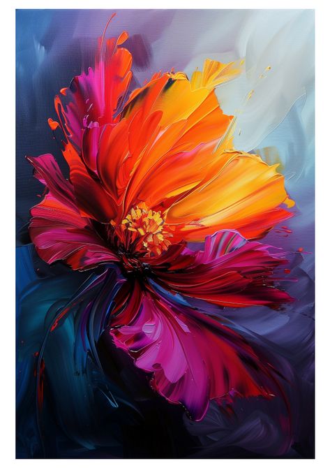 319 Floral Joy And Chromatic Flourish Flowers In Acrylic Paintings, Big Floral Paintings, Flower Art Abstract, Large Canvas Ideas, Canvas Painting For Room Decor, Abstract Flowers Painting, Bedroom Paintings Canvas Wall Art, Large Flower Paintings, Big Canvas Painting Ideas Acrylic