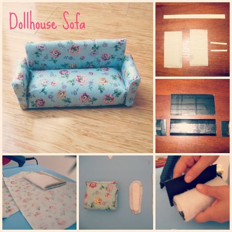 Dollhouse Sofa Barbie Furniture Plans, Miniature Furniture Diy, Shaker Furniture Plans, Dollhouse Furniture Plans, Barbie House Furniture, Diy Barbie House, Modern Dollhouse Furniture, Dollhouse Miniature Tutorials, Doll Furniture Diy