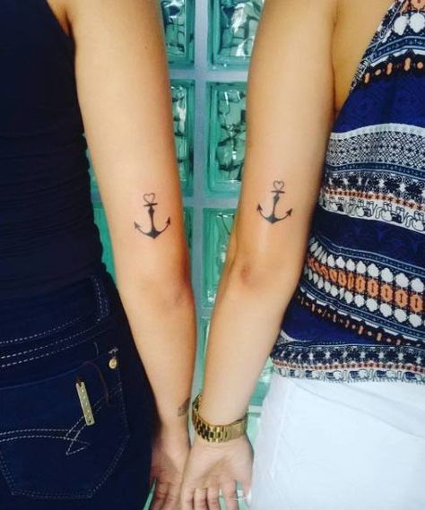 Matching Anchor Tattoos by Alan Matching Anchor Tattoos, Anchor Tattoo Meaning, Love Symbol Tattoos, Puzzle Tattoos, Small Matching Tattoos, Anchor Tattoo Design, Anker Tattoo, Anchor Tattoos, Sibling Tattoos