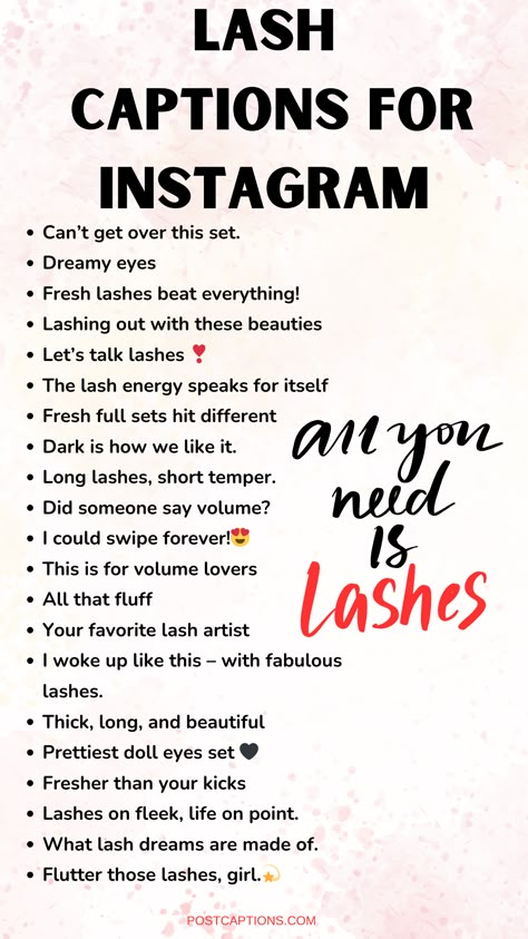 Whether it’s a natural look or a bold statement lash, here are the lash extension captions to inspire and help you find the perfect caption for your next post. Lash Tech captions| Lashes captions ideas| Lash quotes| Lash Ig captions| Lash artist captions| Lash lift Insta captions Eyelash Extensions Quotes Posts, Captions For Lash Techs, Lash Tech Ig Post, Lash Lift Promotion Ideas, Captions For Lash Extensions, Beginner Lash Tech Instagram Bio, Lash Ig Captions, Lash Extension Quotes For Instagram, Lash Extension Tips For Clients