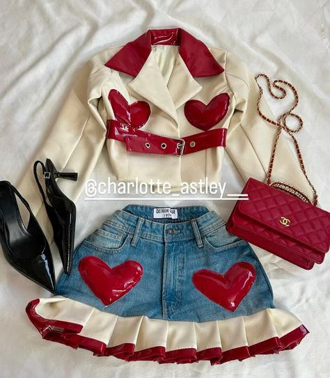 Corset Valentines Day Outfit, Heart Outfits Aesthetic, Cute Outfits Valentines Day, Love Core Fashion, Cupid Outfit Aesthetic, Love Core Aesthetic Outfits, Love Core Outfits, Red Heart Outfit, Baddie Valentines Day Outfit