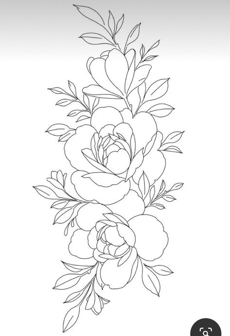 Fine Line Peony Tattoo Shoulder, Floral Stencil Tattoo, Peony Coloring Page, Floral Outline Tattoo, Peony Outline Tattoo, Peony Flower Outline, Flowers Outline Drawing, Shoulder Tattoo Stencil, Floral Outline Drawing