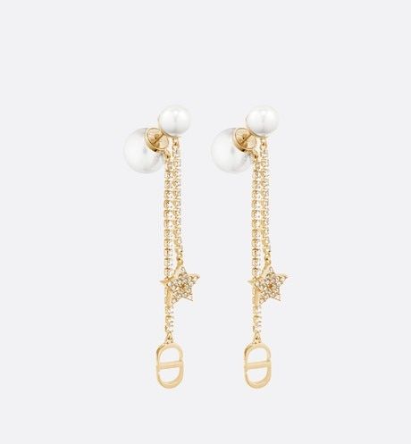 White Resin Pearl and Crystal Dior Tribales Gold-Finish Earrings - Fashion Jewelry - Women's Fashion | DIOR Dior Jwellary, Dior Jewellery, Dior Jewelry Earrings, Christian Dior Earrings, Resin Pearl, Dior Earrings, Dior Accessories, Crystal Fashion, Luxury Earrings